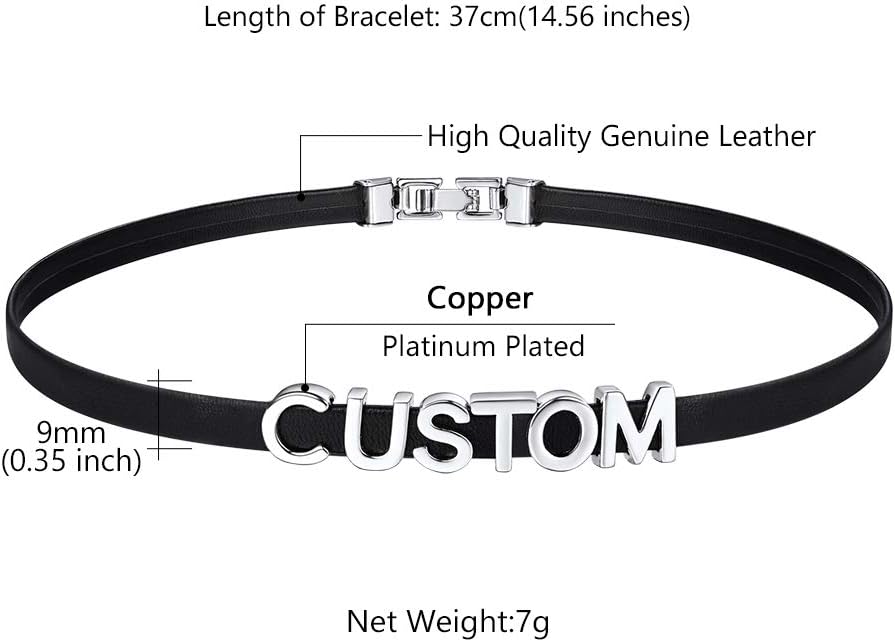 Custom4U Personalized Black Leather Choker Necklace with Picture/Name/Initials/Letters Charm,Custom Made Adjustable Choker Collar Gothic Punk Necklaces Jewelry Gifts for Women