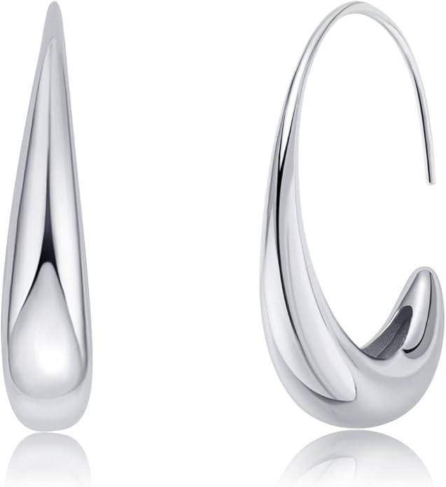 Lightweight Teardrop Hoop Earrings for Women 18k White Gold/Gold Plated Large Oval Hoop Earrings High Polished Statement Hoop Earrings Jewelry Gifts