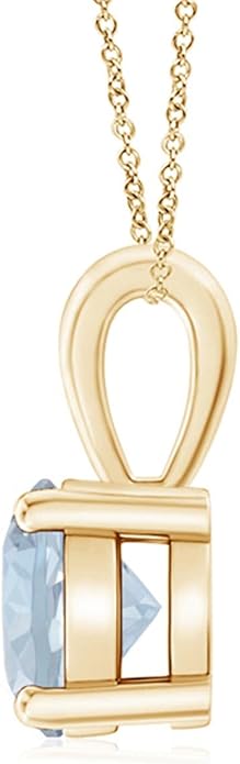 Angara Natural Aquamarine Solitaire Pendant for Women | Round Aquamarine Solitaire Pendant Necklace in 14K Solid Gold/Silver/Platinum With 18" Chain | March Birthday, Gemstone Jewelry Gift