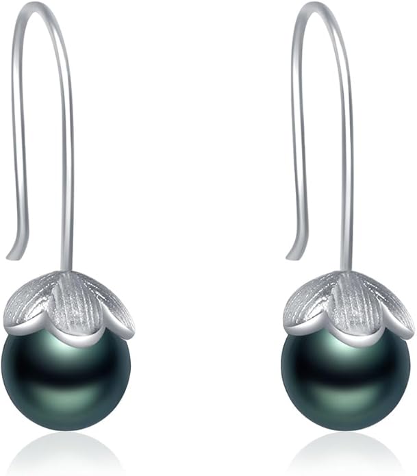 Valentines Day Gifts for Her Women-Tahitian-Black-Pearl-Earrings-Gift for Wife Wedding Birthday Anniversary-Mothers Day Gift for Mom Her Women Christmas-Sterling Silver Pearl Dangle Earring Fine Jewelry