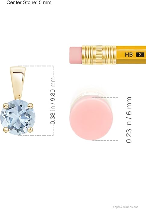 Angara Natural Aquamarine Solitaire Pendant for Women | Round Aquamarine Solitaire Pendant Necklace in 14K Solid Gold/Silver/Platinum With 18" Chain | March Birthday, Gemstone Jewelry Gift
