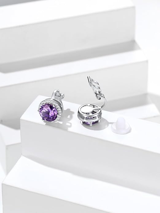 Silvora 925 Silver 8MM Cubic Zirconia Birthstone Clip On Stud Earrings Round Non Pierced Earrings For Women,Come with Box