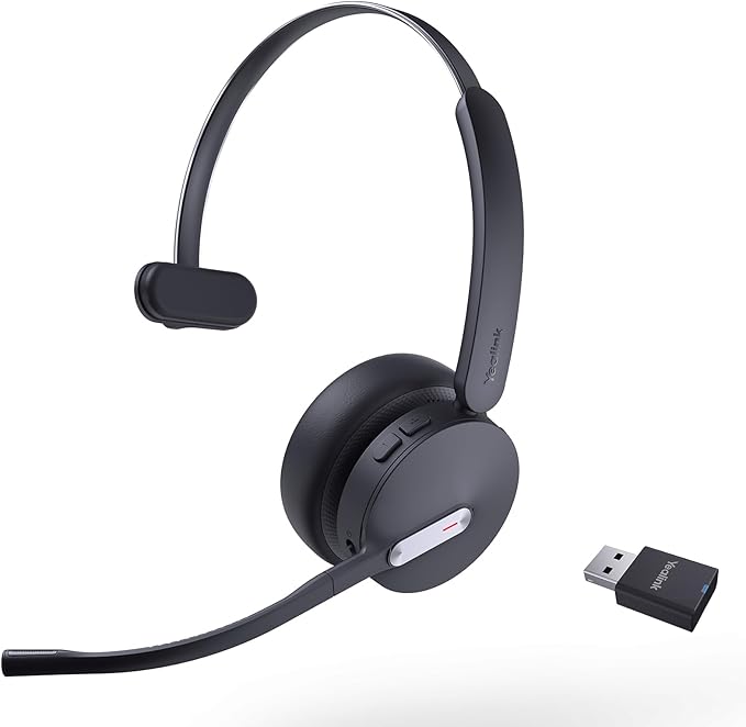 Yealink WH64 Hybrid DECT& Bluetooth Wireless Headset, 492ft Range Mono Teams Headphones with DECT Dongle, 3X Mic, 26H Talk Time, Office Work Portable Single On Ear Headsets for PC,Cellphone,Laptop
