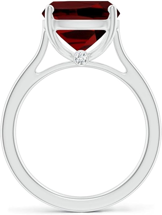 Angara Cushion Garnet Solitaire Ring in Sterling Silver/14K Solid Gold/Platinum | Natural Garnet Solitaire Ring for Women | January Birthday, Anniversary, Gemstone Jewelry Gift