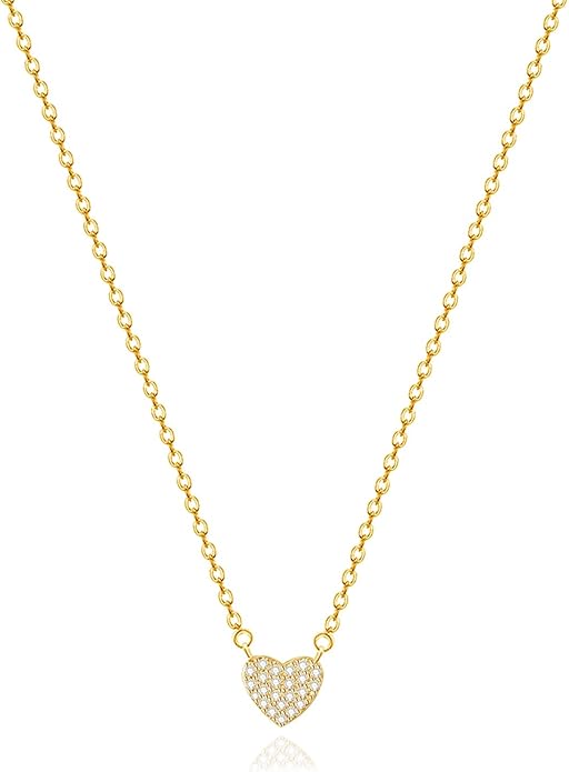 Zeffy Dainty Gold Heart Necklace for Women Trendy 14K Gold/Silver Plate Cute Heart Pendant Choker Necklaces Gold Love Heart Chain Necklace for Women Dainty Gold Jewelry Gifts for Women