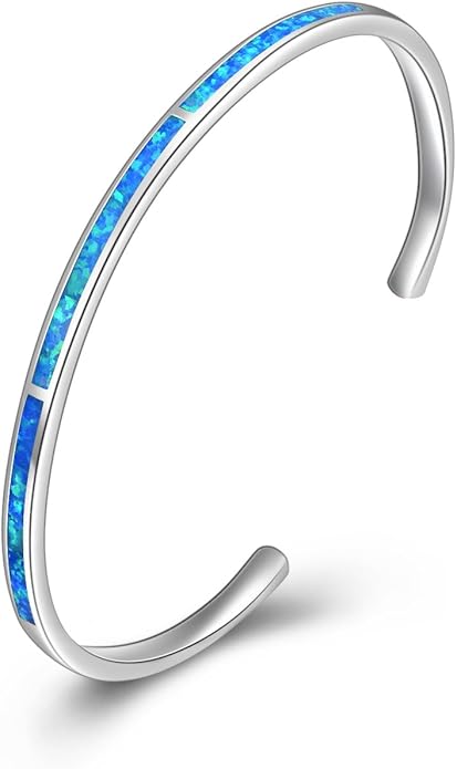 WINNICACA Bracelet for Women Opal Bracelet 925 Sterling Silver Opal Cuff Bangle Bracelets Inspirational Fine Jewelry Gifts for Women Her Wife Mom Daughter Anniversary Birthday Gifts Ideas