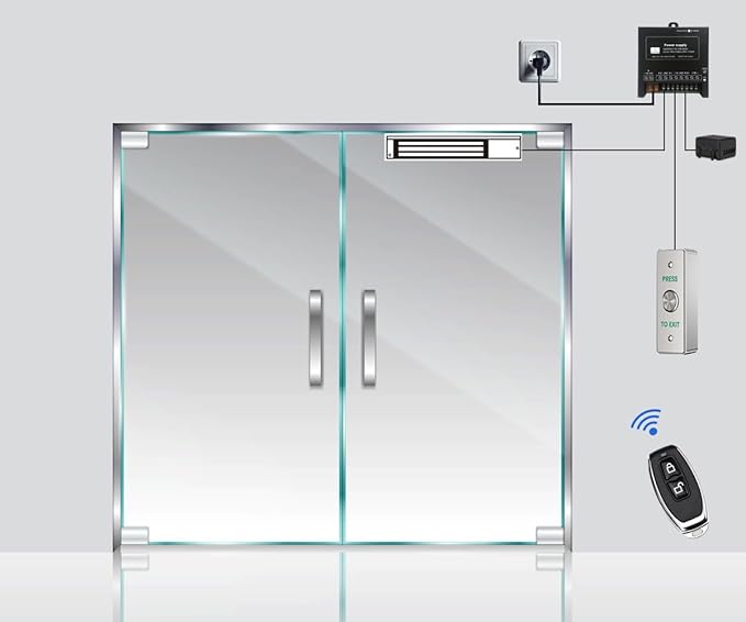 Door Access Control System Inswinging 600lbs Magnetic Lock Kit Build-in Alarm Beeper with ZL Bracket Remote Controller Exit Button
