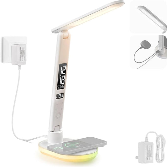 NEEWER Entry Level Version LED Desk Lamp with USB A Output, 3 Modes/5 Brightness Levels/4 RGB Effects/CRI85, LCD for Temp/Date/Time/Alarm, Eye Caring Touch Table Light for Home Office/Reading, N20