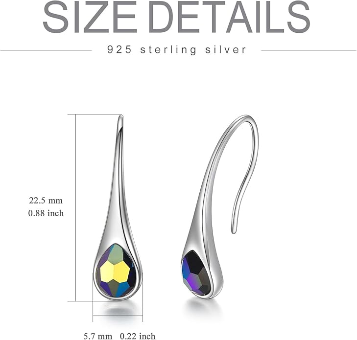 925 Sterling Silver Small Pear-Shaped Modern Style Hook Earrings with Crystals from Austria