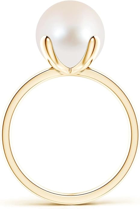 Angara Freshwater Pearl Solitaire Ring for Women | Round Freshwater Cultured Pearl Solitaire Ring in 14K Solid Gold/Silver | June Birthday, Anniversary, Gemstone Jewellery Gift