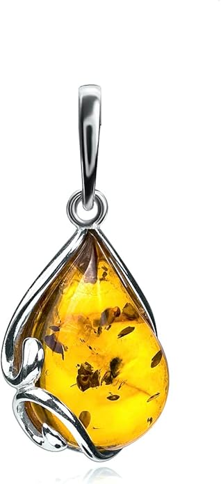 Ian and Valeri Co. Amber Sterling Silver Classic Earrings Pendant Necklace Set Chain18 Inches