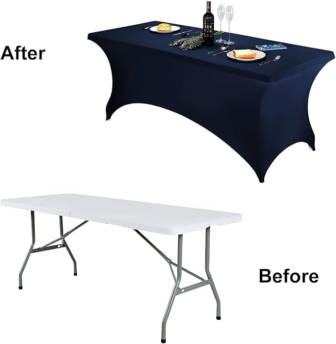 FORLIFE 2Pack Spandex Table Covers，Fitted Tablecloth for Rectangular Tables, Stretch Patio Table Covers, Universal Spandex Table Cover for Wedding, Banquet, Party (8ft, Navy)