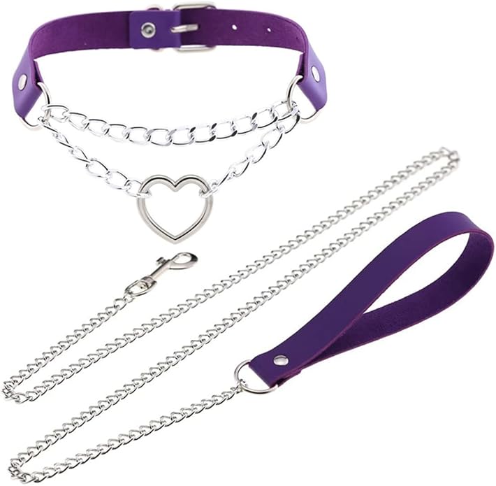 Harajuku Peach Heart Choker Punk Hauling Chain PU Leather Collar Gothic Necklace NightClub Goth Leash Belts