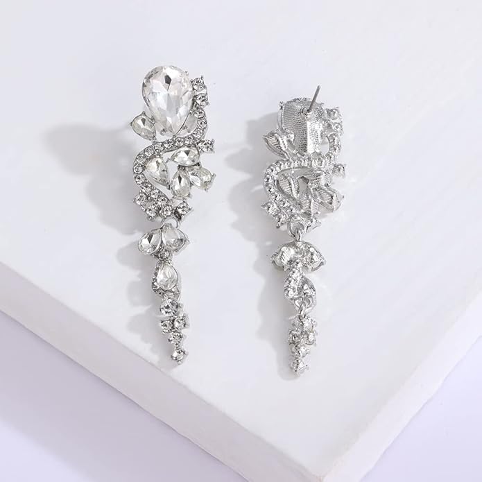 Rhinestone Statement Dangle Earrings Sparkly Crystal Bridal Wedding Earrings for Brides Bridesmaides Chandelier Teardrop Earrings for Women Prom Party