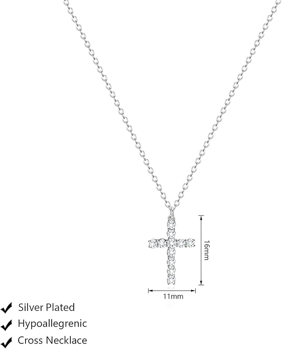 Zeffy Cross Necklace for Women,18K Gold/Silver Plated Tiny Cubic Zirconia Cross Pendant Necklace for Women Simple Layered Cross Necklaces for Women