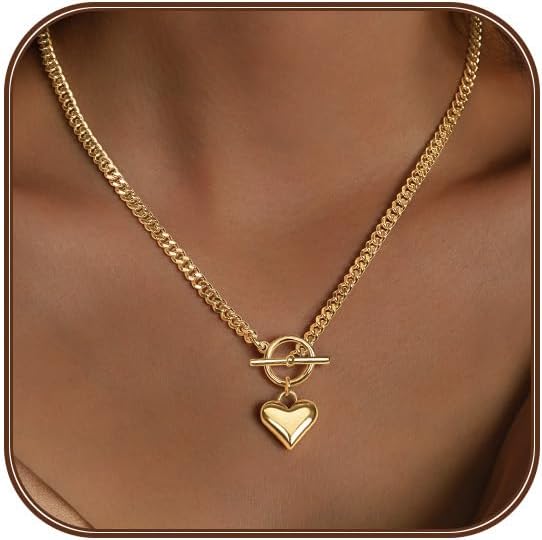 Heart Necklace for Women Gold/Silver Plated Trendy Heart Choker Lover Pendant Hypoallergenic Fashion Gold/Silver Necklace for Women Love Jewelry Gift for Women Girlfriend