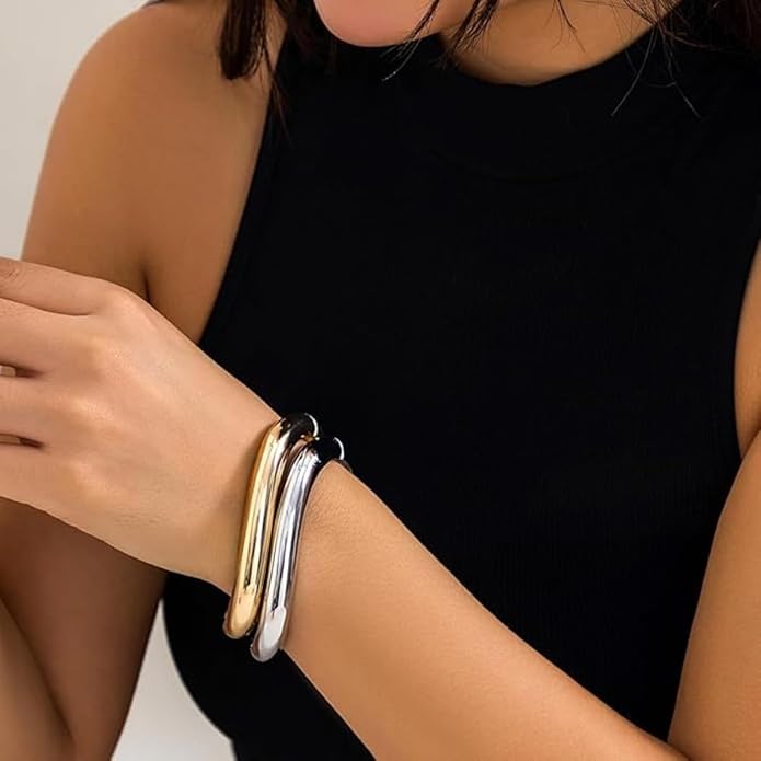 Gold/Silver Cuff Bangle Bracelets For Women Chunky Waterdrop Twisted Hinged Bangle Bracelets Minimalist Arm Cuff Bracelet Jewelry Gifts