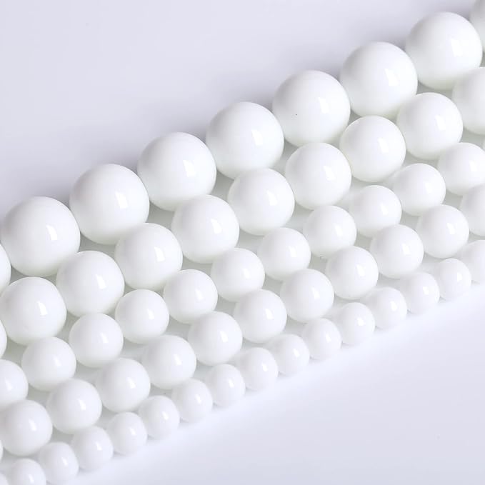 90PCS 8mm Natural White Porcelain Agates Stone Round Beads for Jewelry Making Spacer Loose Spacers Beads DIY Bracelets 32" 2 Strand
