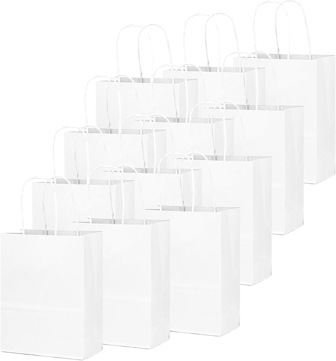 qiqee 30-Packs White Gift Bags with Handles Bulk 10.8"x8.3"x4.3" Medium Size Paper Bags Multiple Uses (Medium Size)