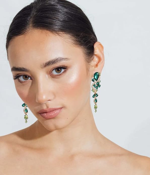 Rhinestone Statement Dangle Earrings Sparkly Crystal Bridal Wedding Earrings for Brides Bridesmaides Chandelier Teardrop Earrings for Women Prom Party