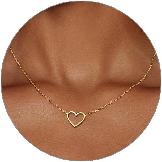 Heart Necklace for Women Gold/Silver Plated Trendy Heart Choker Lover Pendant Hypoallergenic Fashion Gold/Silver Necklace for Women Love Jewelry Gift for Women Girlfriend