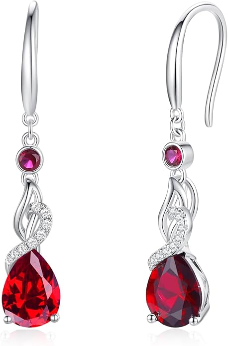 FANCIME Teardrop Dangle Drop Earrings 925 Sterling Silver Pear Gemstone Birthstone Earring Fine Jewelry Birthday Gifts for Women