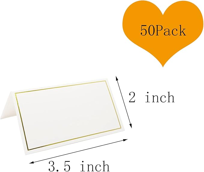 50 Pack Tent Cards with Gold Foil Border for Weddings, Banquets, Events, 2 x 3.5 Inches