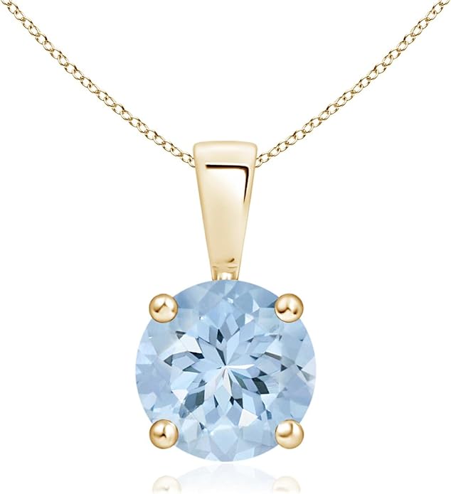 Angara Natural Aquamarine Solitaire Pendant for Women | Round Aquamarine Solitaire Pendant Necklace in 14K Solid Gold/Silver/Platinum With 18" Chain | March Birthday, Gemstone Jewelry Gift