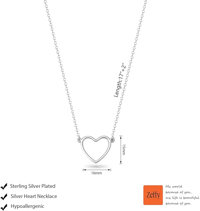 Zeffy Cute Heart Necklace 18k Gold/Silver Plated Tiny Heart Pendant Choker Necklaces Gold Love Heart Chain Necklace for Women Dainty Gold Jewelry Valentines Day Gifts for Women Girls Teen Girls
