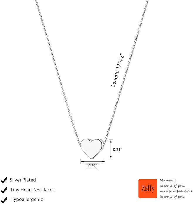 Zeffy Dainty Gold Heart Necklace for Women Trendy 14K Gold/Silver Plate Cute Heart Pendant Choker Necklaces Gold Love Heart Chain Necklace for Women Dainty Gold Jewelry Gifts for Women