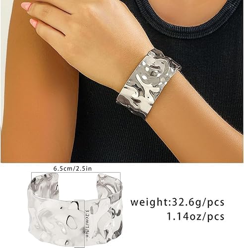 3PCS Chunky Gold Cuff Bracelets for Women Gold Statement Bangle Bracelets Set Arm Cuff Upper Arm Punk Jewelry