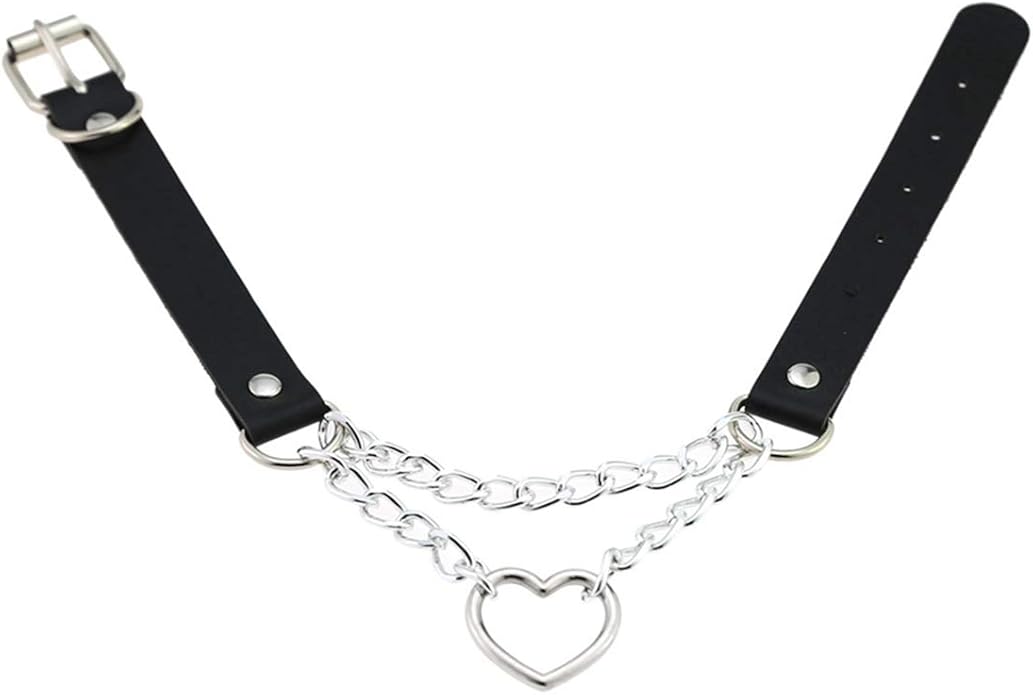 Harajuku Peach Heart Choker Punk Hauling Chain PU Leather Collar Gothic Necklace NightClub Goth Leash Belts