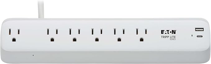 Eaton Tripp Lite Series Desk Clamp Power Strip Surge Protector, 6-Outlets, USB-A & USB-C Charging Ports, 900 Joules, 6ft Flat Extension Cord, Lifetime Manufacturer's Warranty (TLP66UCLAMP)