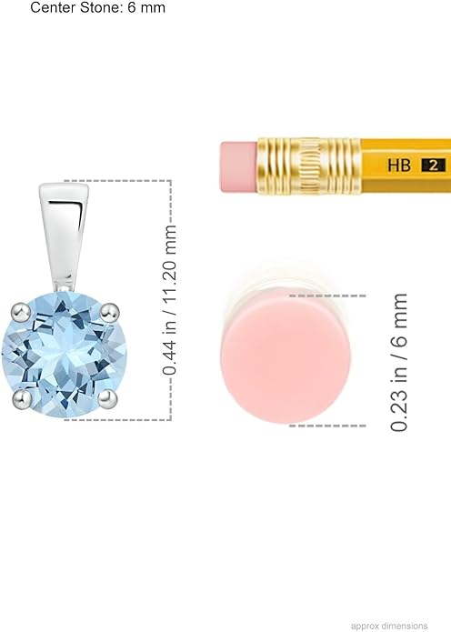 Angara Natural Aquamarine Solitaire Pendant for Women | Round Aquamarine Solitaire Pendant Necklace in 14K Solid Gold/Silver/Platinum With 18" Chain | March Birthday, Gemstone Jewelry Gift