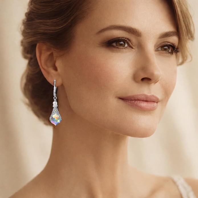 Antique Inspired Vintage Victorian Dangle Drop Earrings for Women - Colored Austrian Crystal Leverback Earrings - Jewelry Gift for Her
