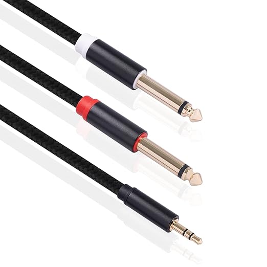 2Pack 10Ft 3.5mm 1/8" TRS to Dual 6.35mm 1/4" TS Mono Stereo Y-Cable Splitter Cord for Smartphone, Computer, CD Player, Speakers and Home Systems Amplifier