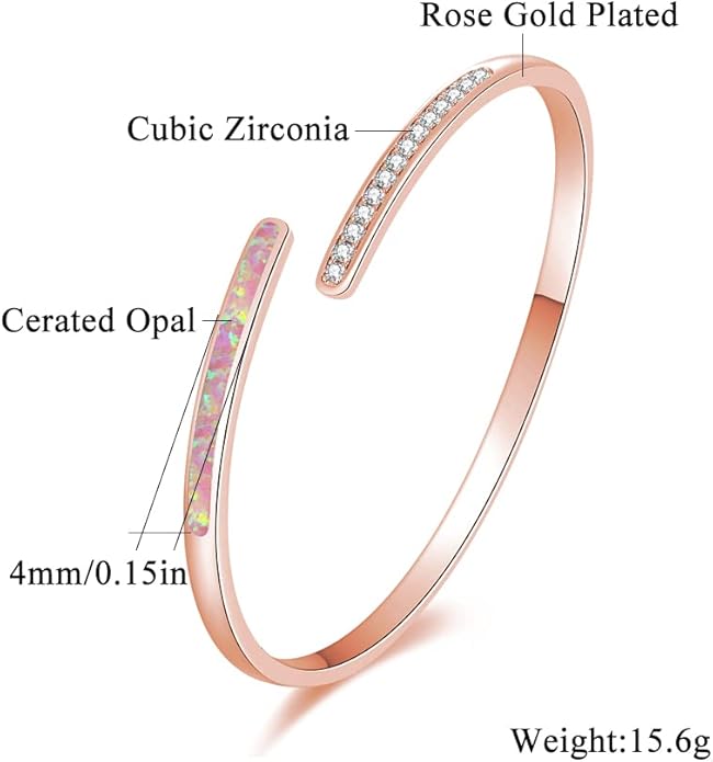 CiNily Womens Cuff Bracelet,Opal Bangle Bracelets Gold Plated Hypoallergenic Ladies Gemstone Open Cuff Bangle Bracelet