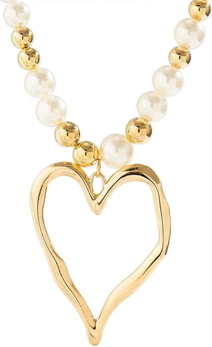 Unique Big Chunky Gold Heart Beads Necklace for Women, Charm Large Thick Hollow Love Heart Pendant Beaded Chain Choker Necklaces Party Y2K Jewelry Gift