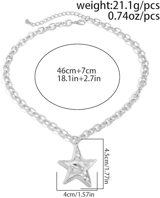 Large Star Necklace Chunky Gold Necklace for Women Trendy Silver Big Statement Necklaces Bold Thick Paperclip Necklaces OT Toggle Chunky Jewelry Holiday Christmas Jewelry Gifts Stocking Stuffers