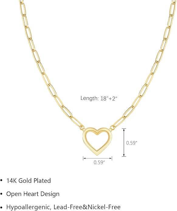 OGD Heart Necklace for Women, 14K Gold Plated Layered Tiny Puffy Heart Pendant Necklace Cute Chunky Heart Choker Necklace Simple Gold Necklace Jewelry for Women Trendy Gift