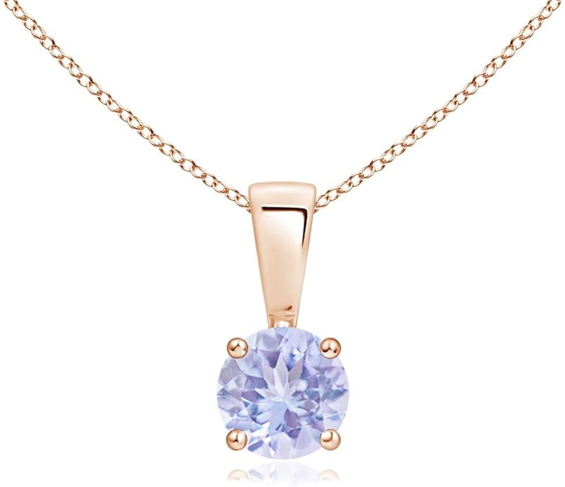 Angara Natural Tanzanite Solitaire Pendant for Women | Round Tanzanite Solitaire Pendant Necklace in 14K Solid Gold/Silver/Platinum With 18" Chain | December Birthday, Gemstone Jewelry Gift