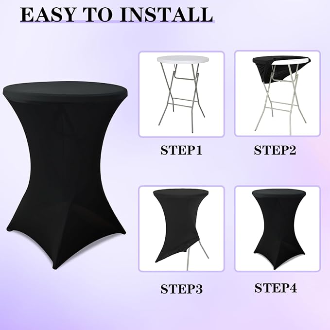 HAORUI 10 Pack Spandex Cocktail Table Covers, Fitted Round Highboy Stretch Table Cloths for Party, Bar, Wedding, Birthday, Banquet (Black, Fit for 30-32" Diameter x 42" Height Tables)