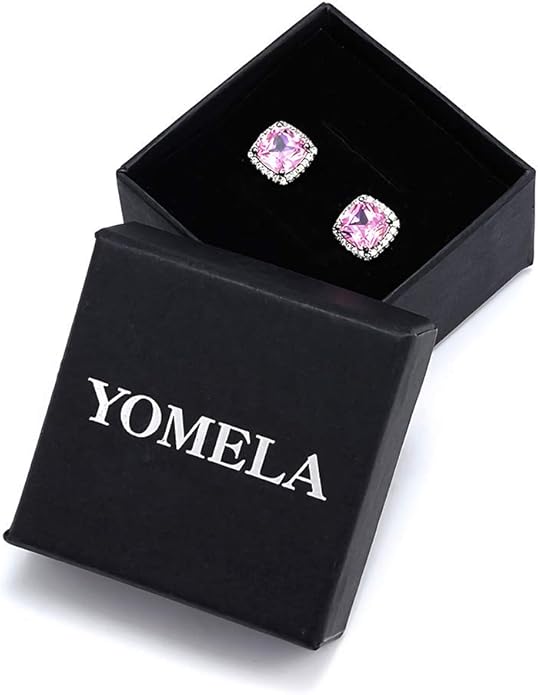YOMELA Cubic Zirconia Earrings Studs, Halo CZ Birthstone Simulated Diamond Stud Earrings for Women
