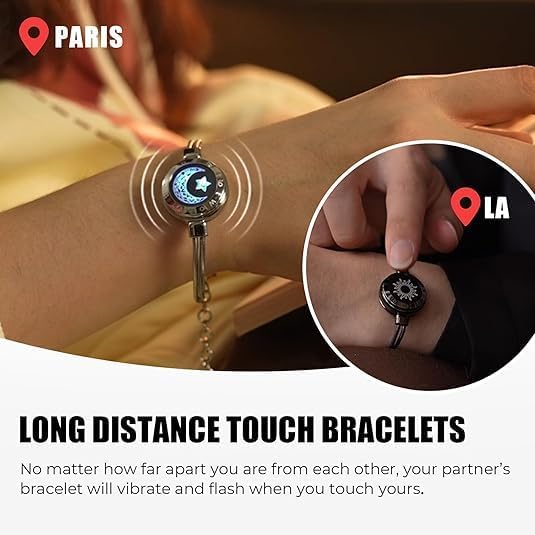TOTWOO Long Distance Touch Bracelets for Couples, Smart Light & Vibration Love Jewelry, Long Distance Valentines Day Gifts for Him Her Women Men, One-to-One Bluetooth Pairing via App