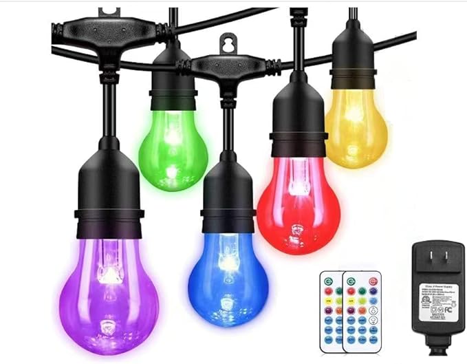 Auroraworld 144FT RGB Outdoor String Lights, Dimmable Color Changing Waterproof LED Patio Lights with Remote & E26 Shatterproof Edison Bulbs for Bistro Backyard Garden Party Decor