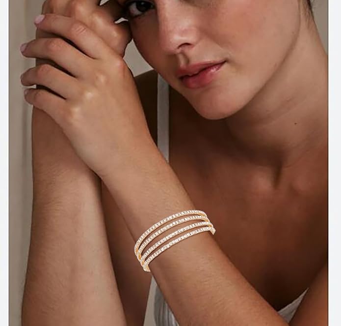 Rhinestone Bracelet for Women MultiLayer Crystal Cuff Bracelet Strand Layered Bracelet