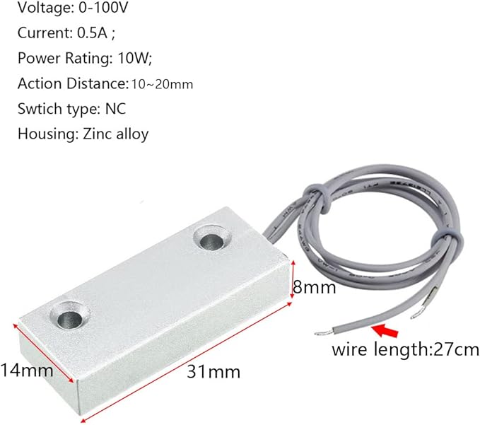 Home Security Wired Rolling Door Contact 0~100V/0.5Amp Magnetic Reed Switch MC-51 Alarm Sensor Magnetic Switch with 2 Wires for N.C. Applications