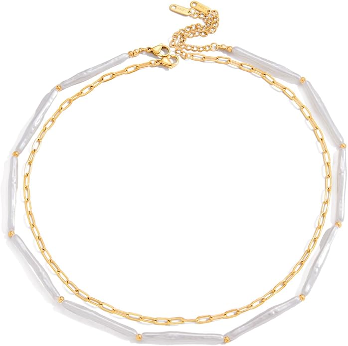 Horseshoe Necklace for Women girl Fashion 18k Gold Plated Dainty Light Blue Crystal Stone Layered Long Necklace Handmade Hypoallergenic