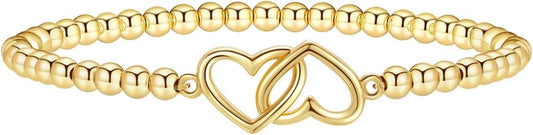 Gold Bracelets for Women 14K Gold Plated Bead Bracelet Hypoallergenic Stretch Bracelets for Women Elastic Bracelet Trendy Teen Gift Dainty Jewelry for Women