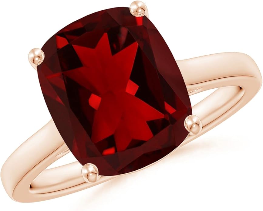 Angara Cushion Garnet Solitaire Ring in Sterling Silver/14K Solid Gold/Platinum | Natural Garnet Solitaire Ring for Women | January Birthday, Anniversary, Gemstone Jewelry Gift
